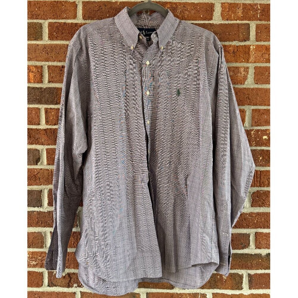 Vintage Ralph Lauren Classic Fit Purple Plaid Button Down Shirt Cotton